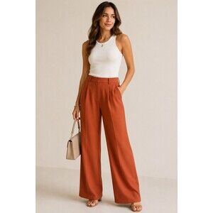 Leith Rust Wide Leg Trouser Pants Womens Small High Rise Flowy Career Chic